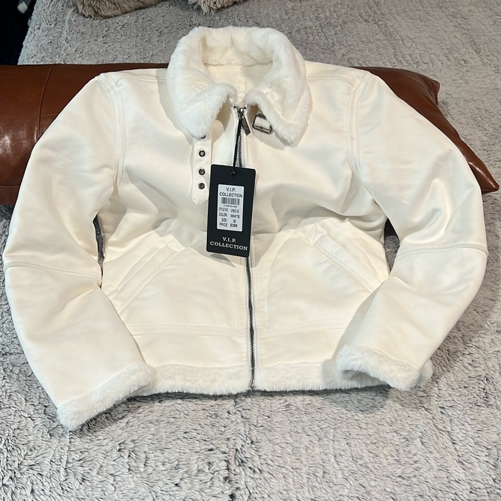 VIP Collection white suede and soft furry NWT size S jacket.